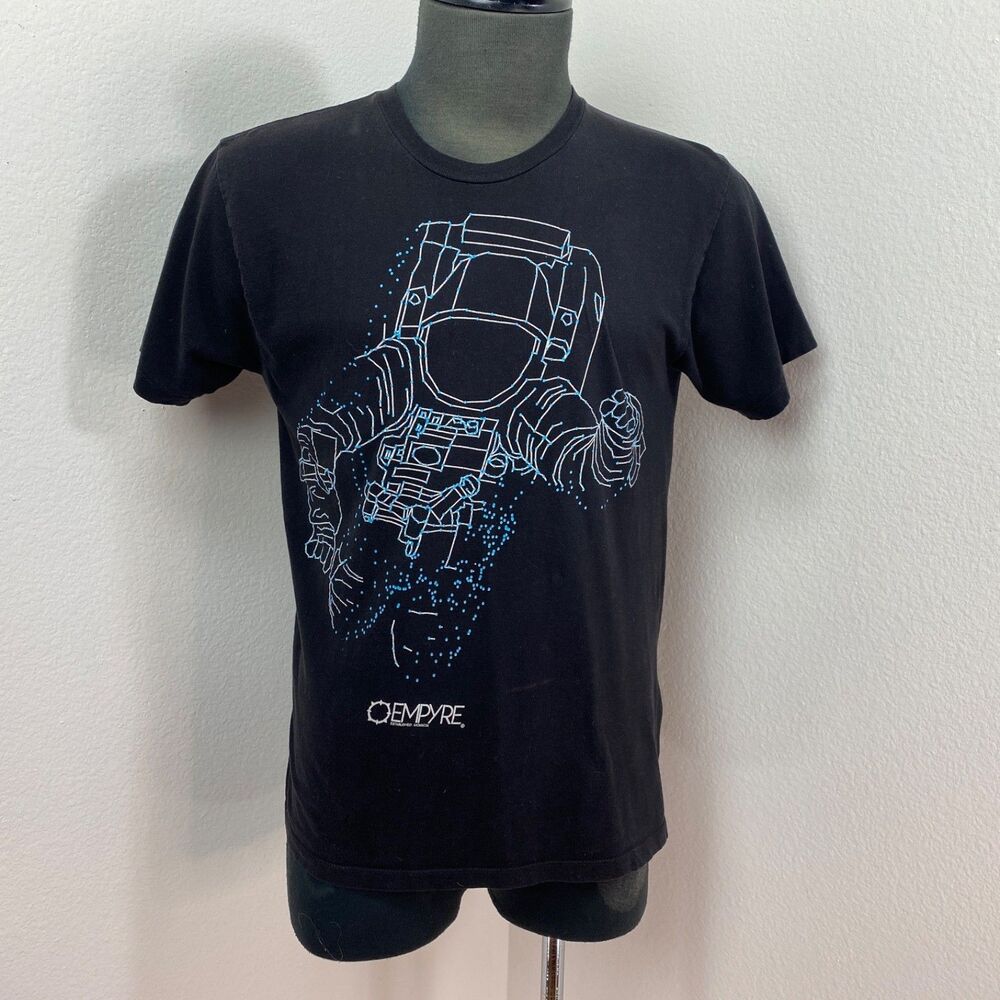 Empyre Black Graphic T Shirt Medium Spaceman Astronaut Y2K Nerd Geek Science
